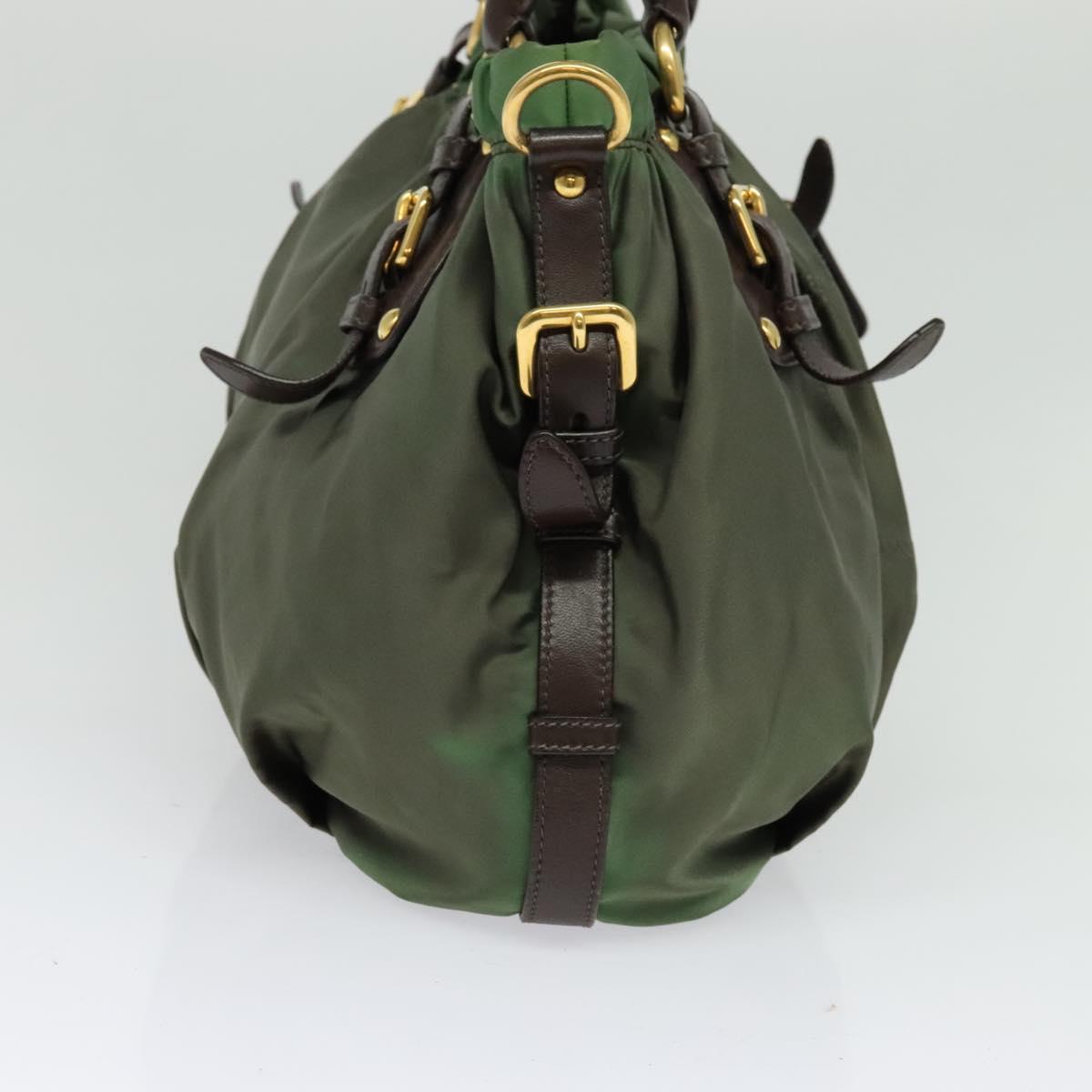 PRADA Hand Bag Nylon 2way Green Gold Auth 133162
