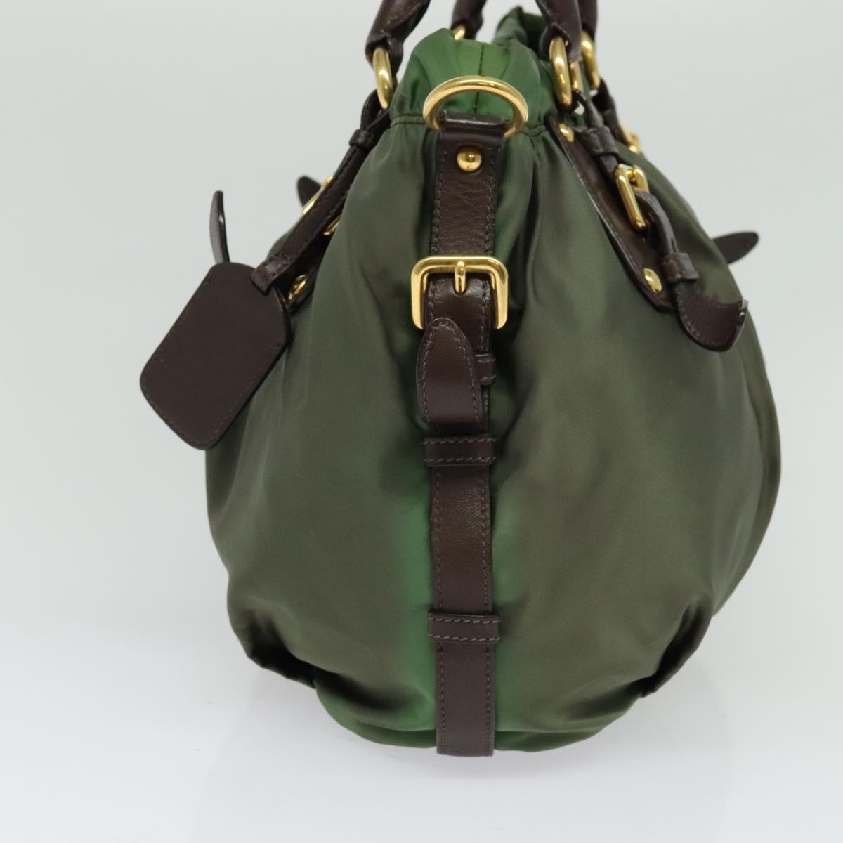 PRADA Hand Bag Nylon 2way Green Gold Auth 133162
