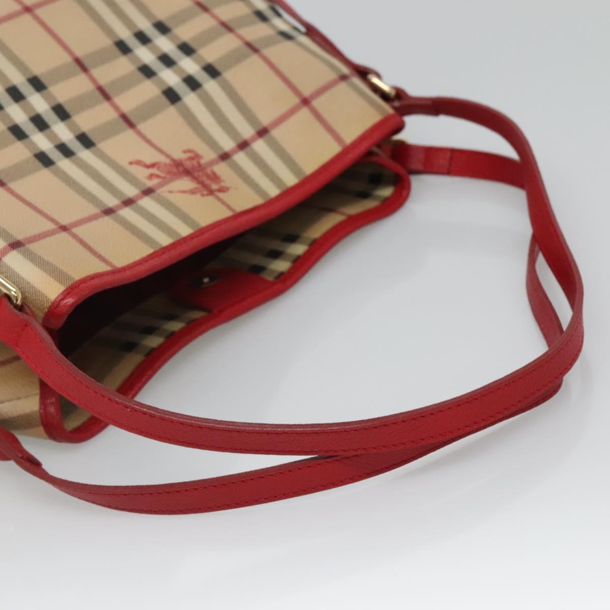 BURBERRY Nova Check Shoulder Bag PVC Beige Gold Auth 133163