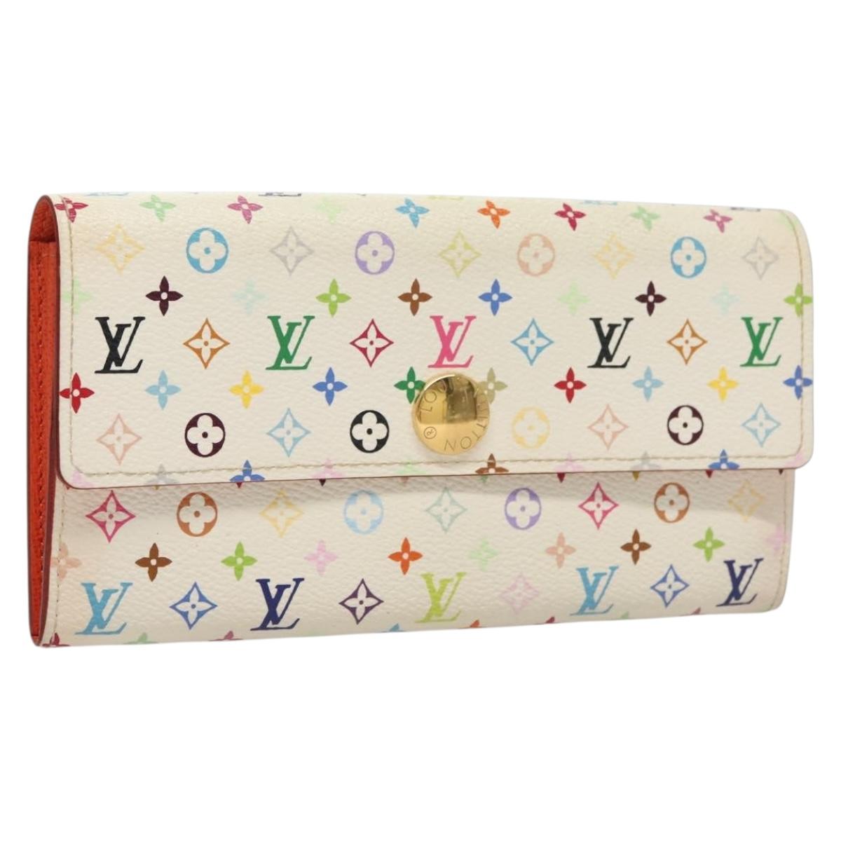 LOUIS VUITTON Multicolor Portefeuille Sarah Wallet White M93532 LV Auth 133177