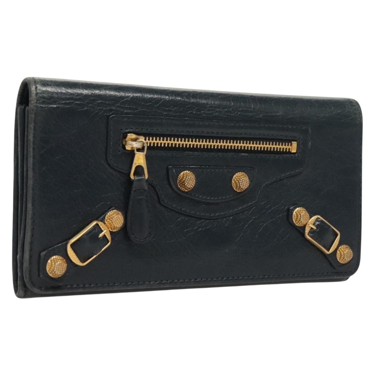 BALENCIAGA Giant Money Long Wallet Leather Navy 233599 Auth 133180