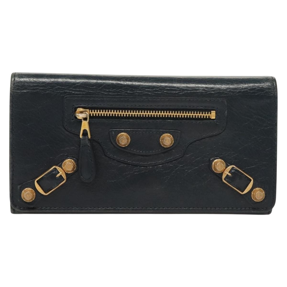BALENCIAGA Giant Money Long Wallet Leather Navy 233599 Auth 133180