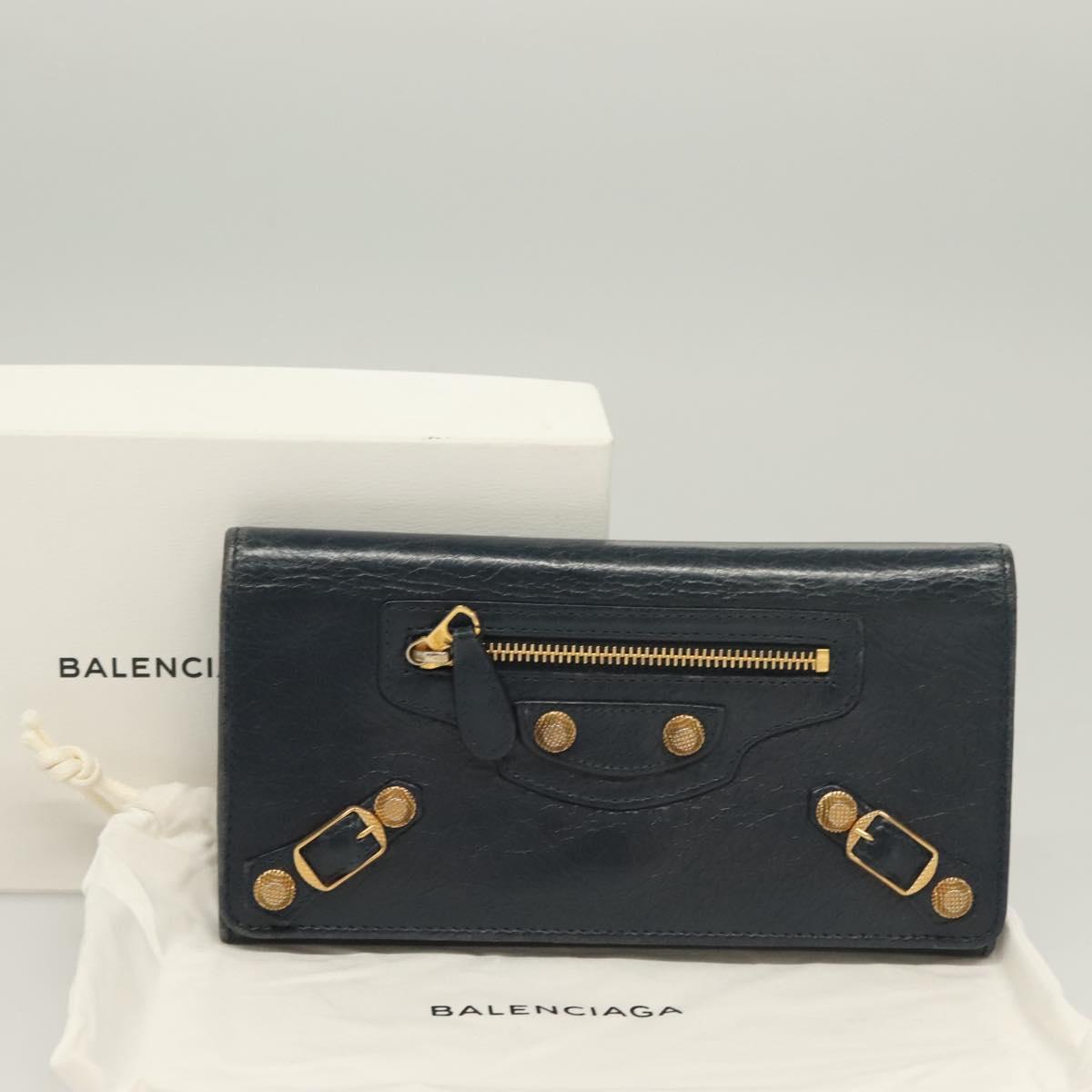 BALENCIAGA Giant Money Long Wallet Leather Navy 233599 Auth 133180