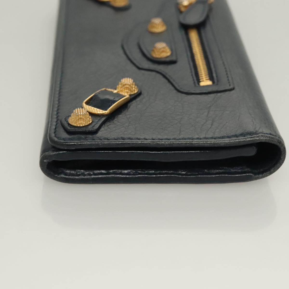 BALENCIAGA Giant Money Long Wallet Leather Navy 233599 Auth 133180