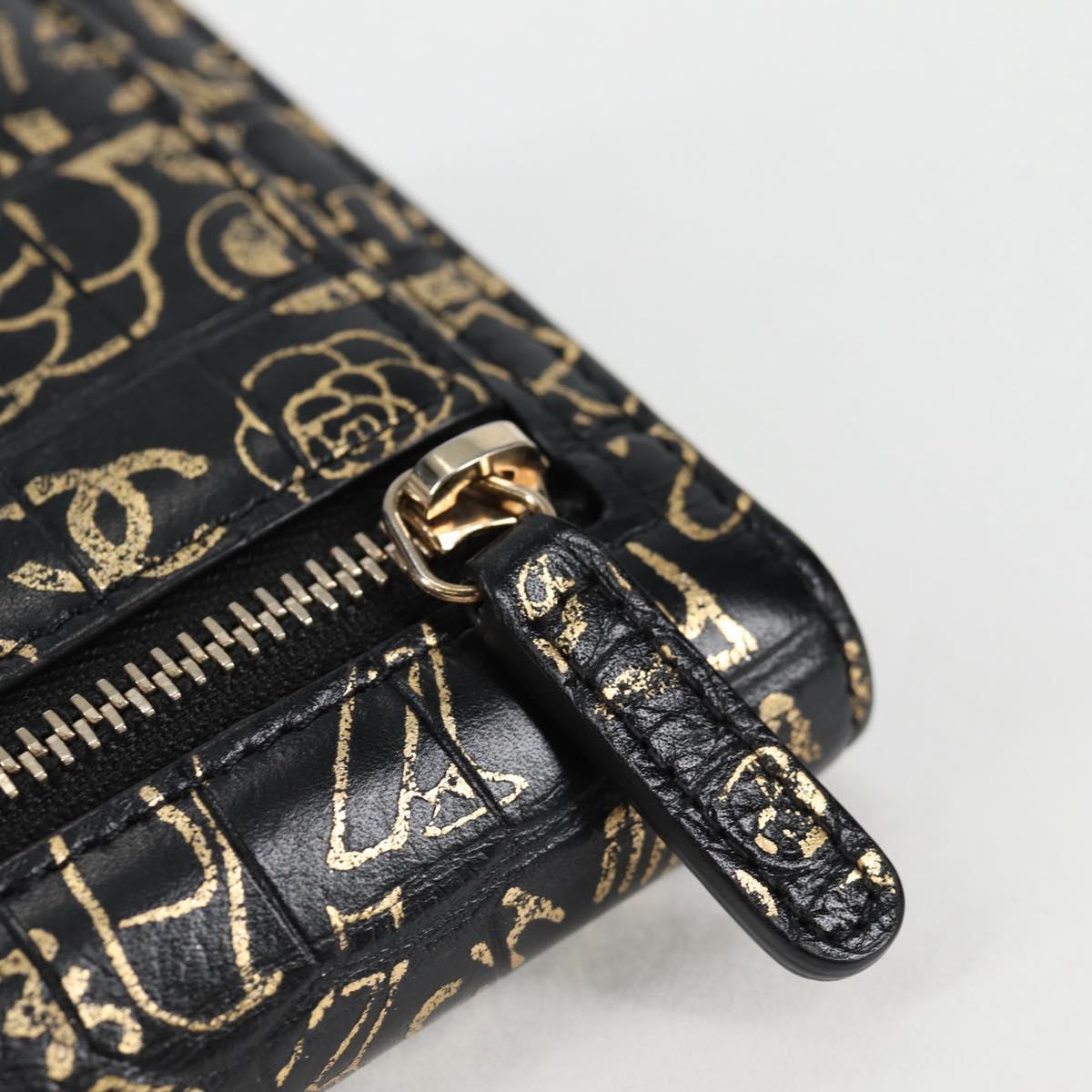 CHANEL Wallet Leather Black Gold CC Auth 133181V