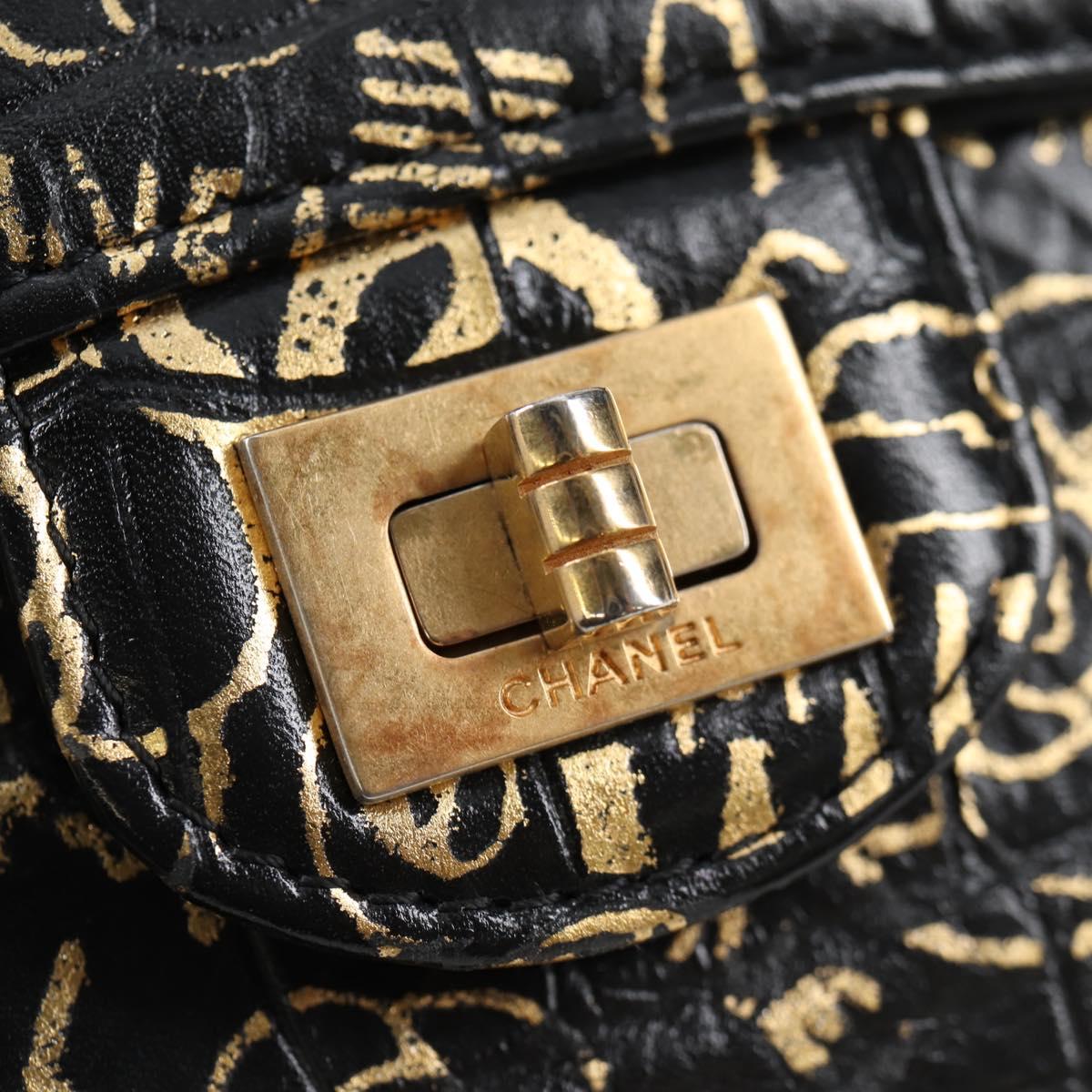 CHANEL Wallet Leather Black Gold CC Auth 133181V