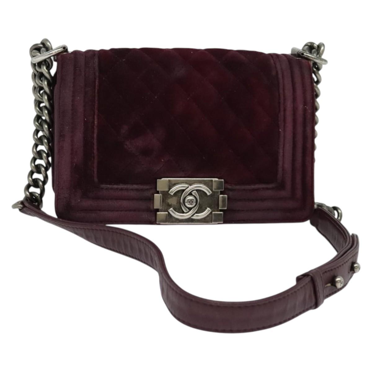 CHANEL Chain Boy Chanel Shoulder Bag Velor Purple CC Auth 133191