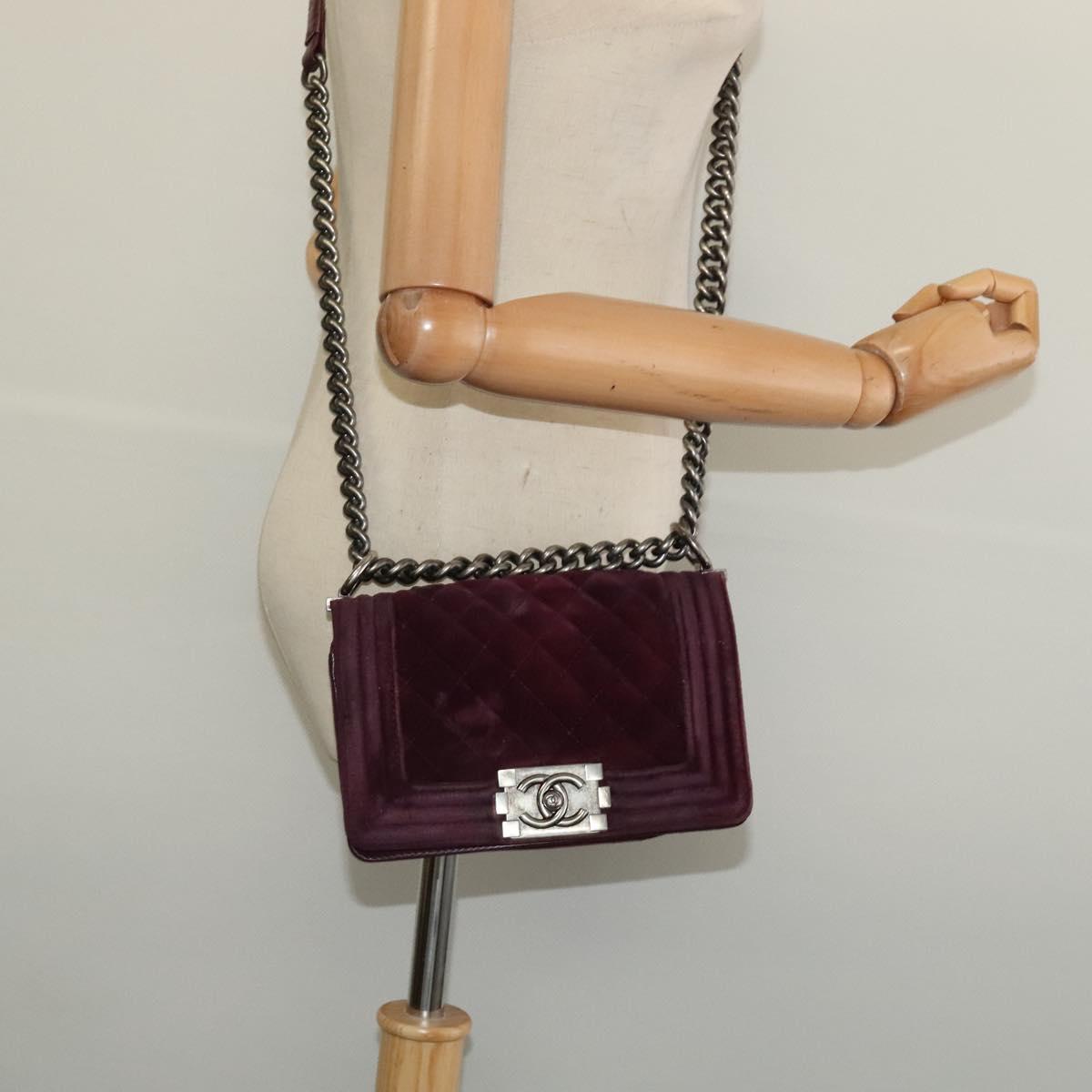 CHANEL Chain Boy Chanel Shoulder Bag Velor Purple CC Auth 133191