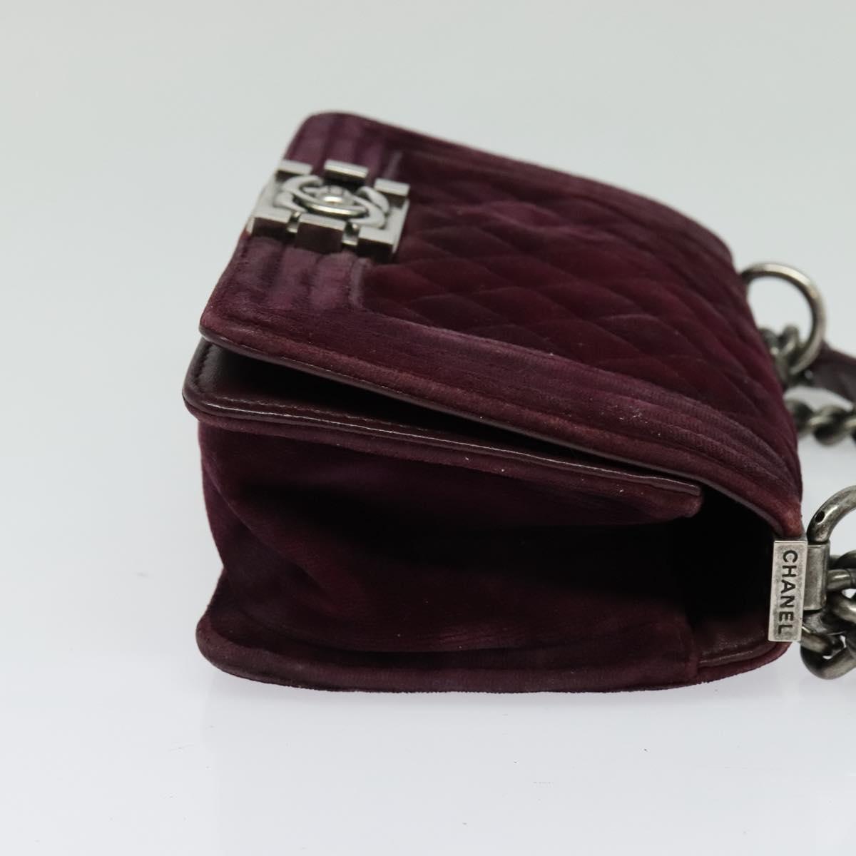 CHANEL Chain Boy Chanel Shoulder Bag Velor Purple CC Auth 133191