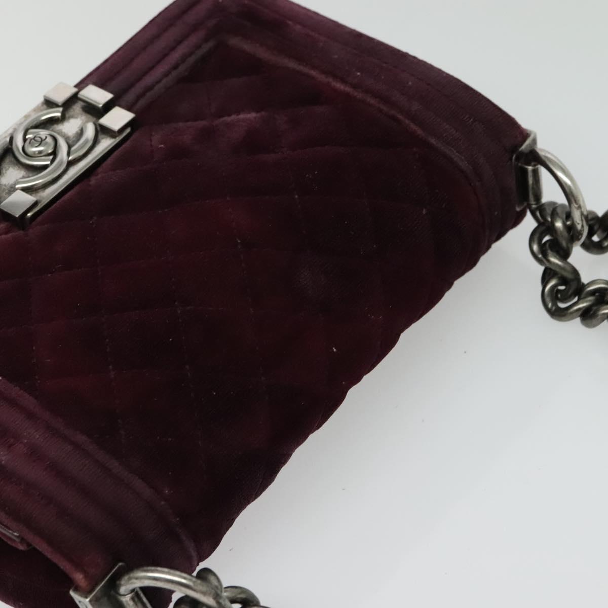CHANEL Chain Boy Chanel Shoulder Bag Velor Purple CC Auth 133191