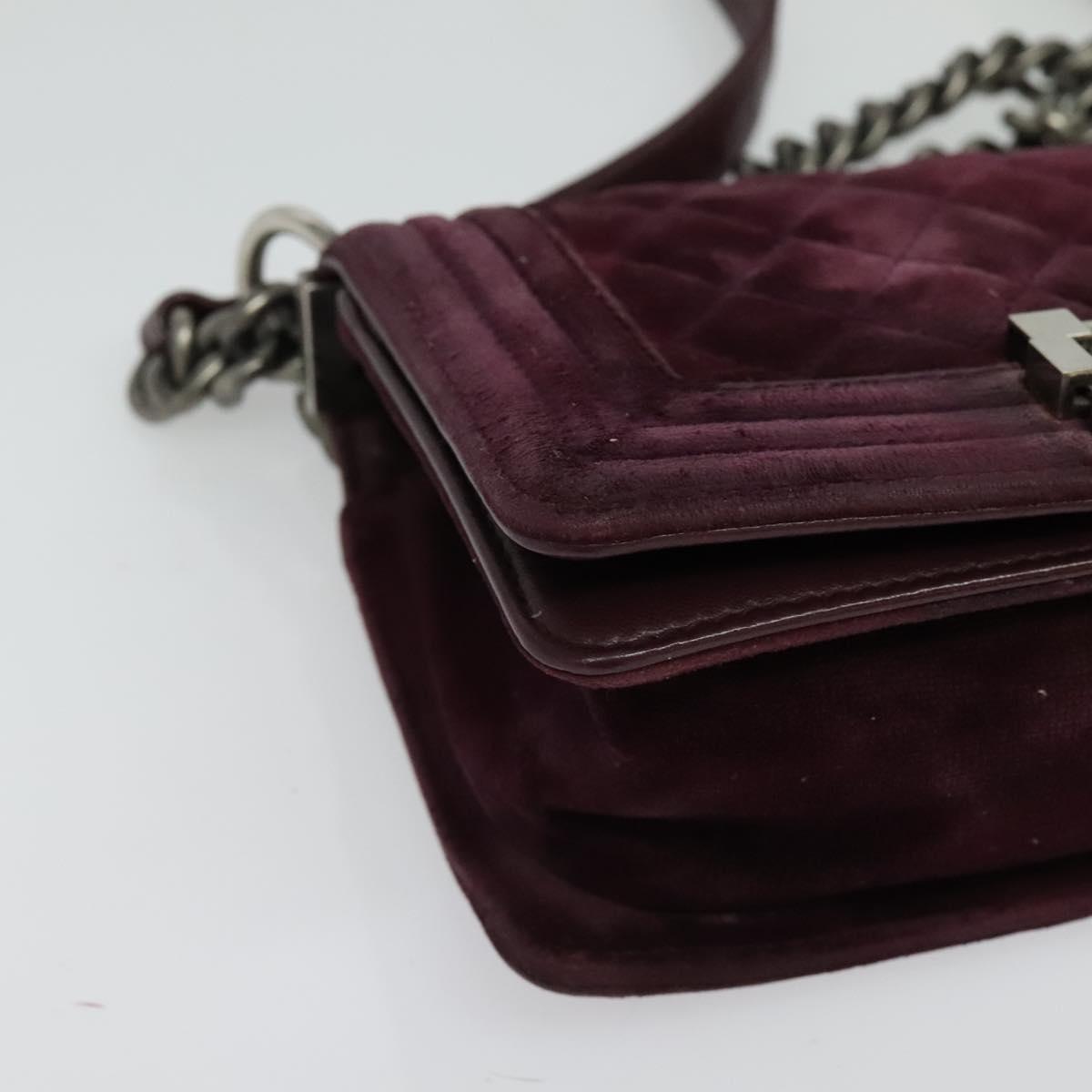 CHANEL Chain Boy Chanel Shoulder Bag Velor Purple CC Auth 133191