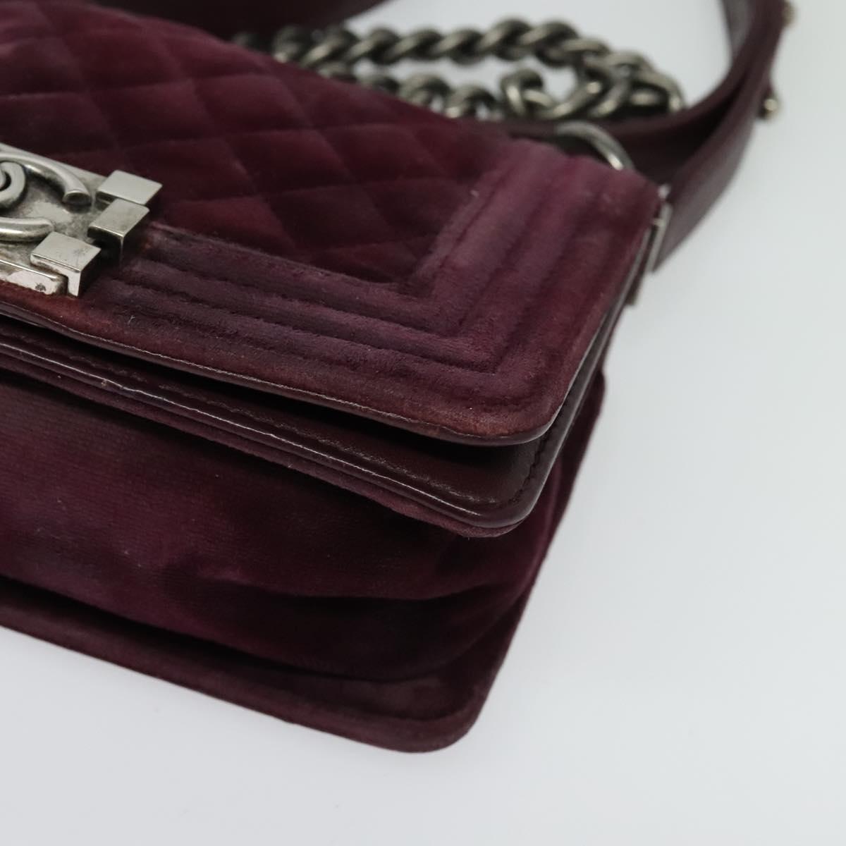 CHANEL Chain Boy Chanel Shoulder Bag Velor Purple CC Auth 133191