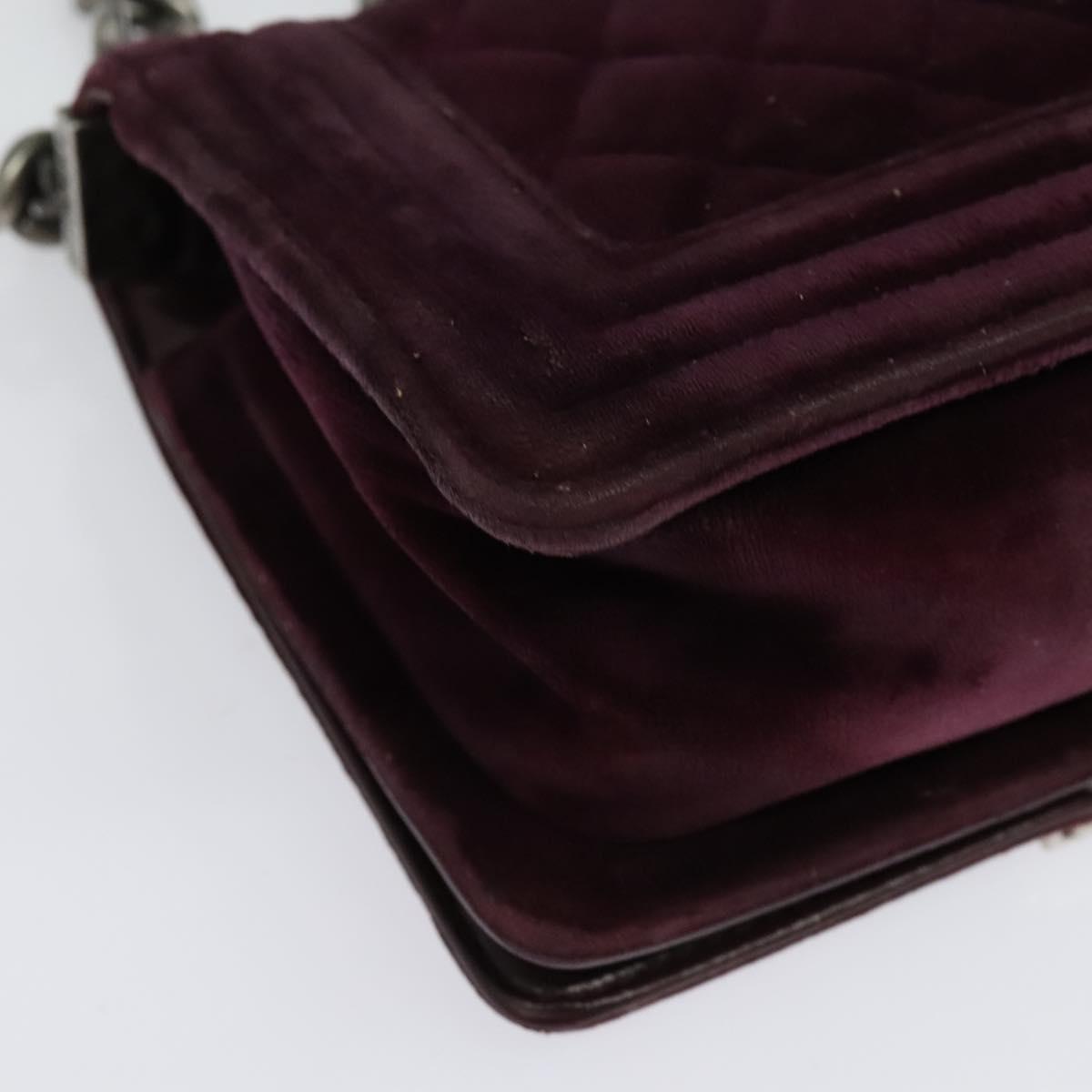 CHANEL Chain Boy Chanel Shoulder Bag Velor Purple CC Auth 133191
