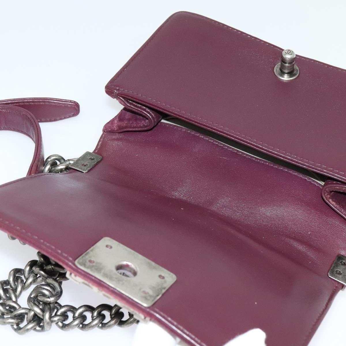 CHANEL Chain Boy Chanel Shoulder Bag Velor Purple CC Auth 133191