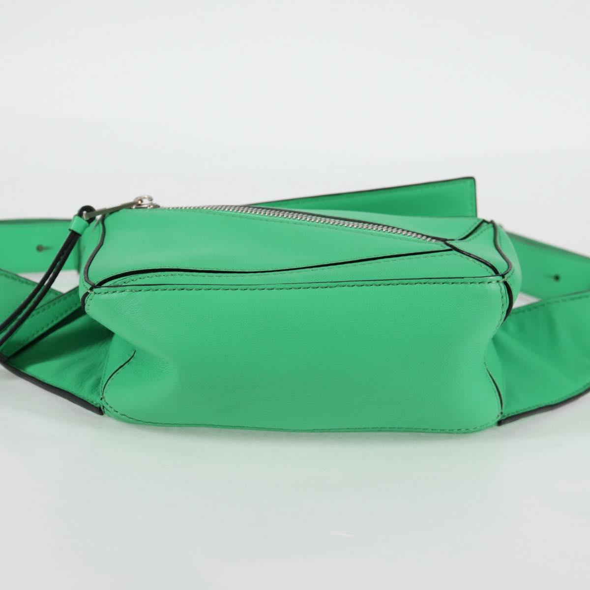 LOEWE Anagram Puzzle Body Bag Leather Green Silver Auth 133192SAM