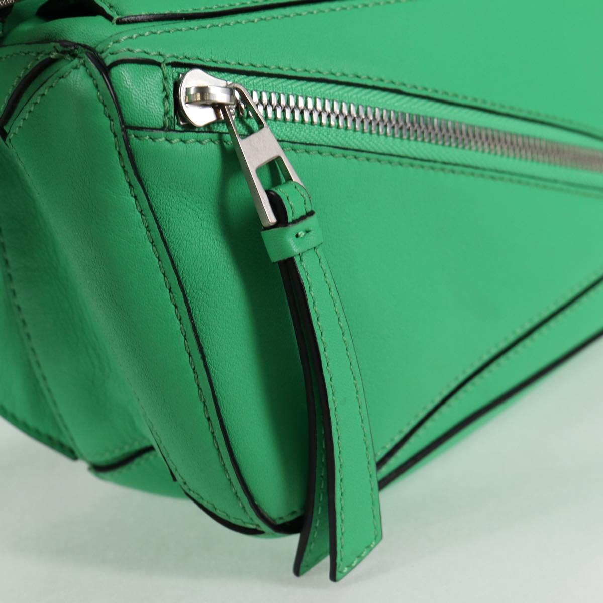 LOEWE Anagram Puzzle Body Bag Leather Green Silver Auth 133192SAM