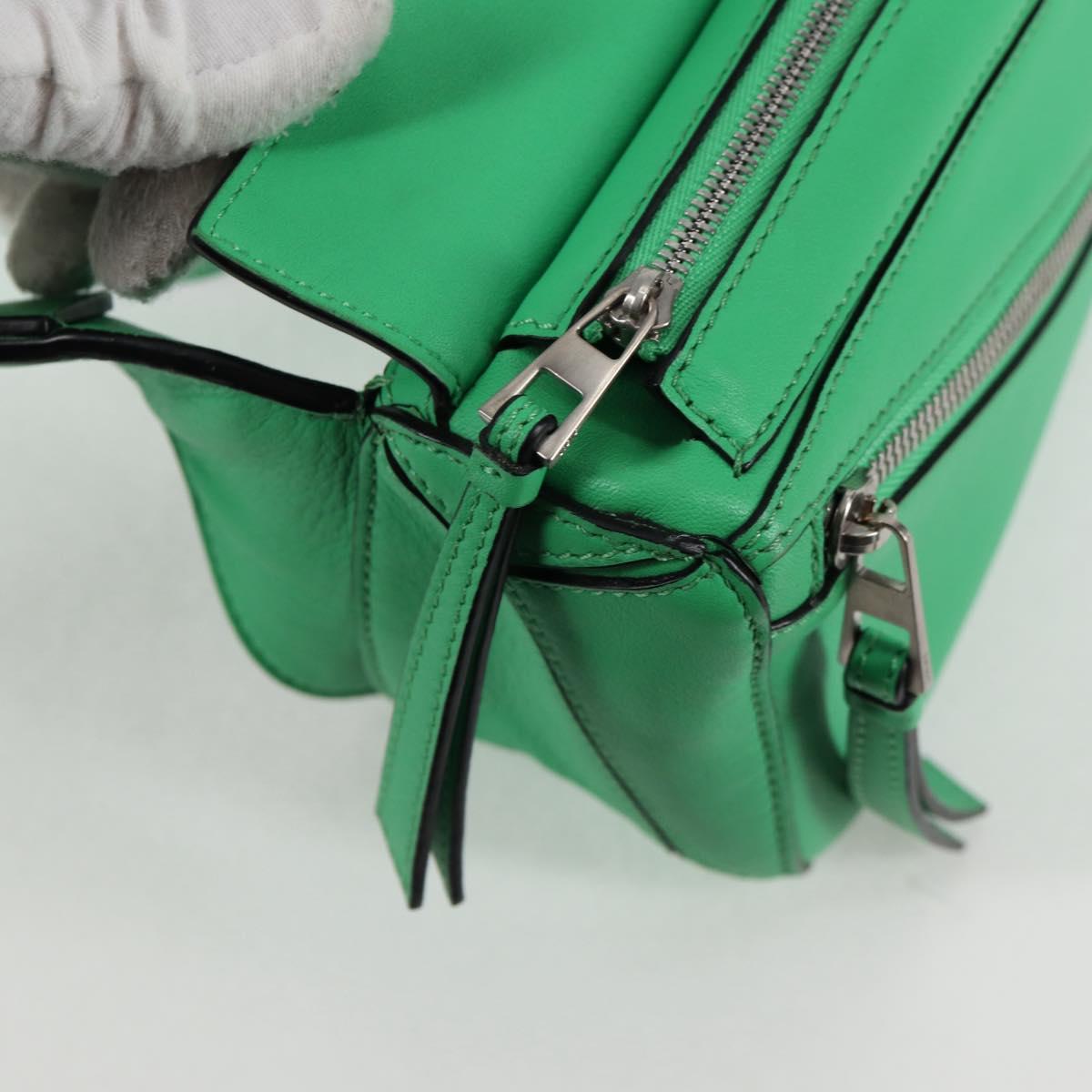 LOEWE Anagram Puzzle Body Bag Leather Green Silver Auth 133192SAM