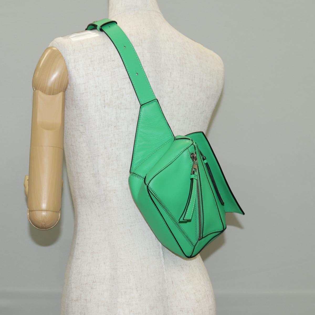 LOEWE Anagram Puzzle Body Bag Leather Green Silver Auth 133192SAM