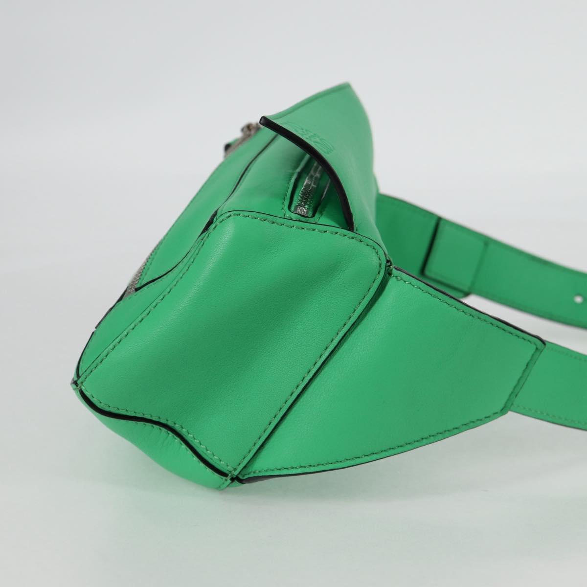 LOEWE Anagram Puzzle Body Bag Leather Green Silver Auth 133192SAM