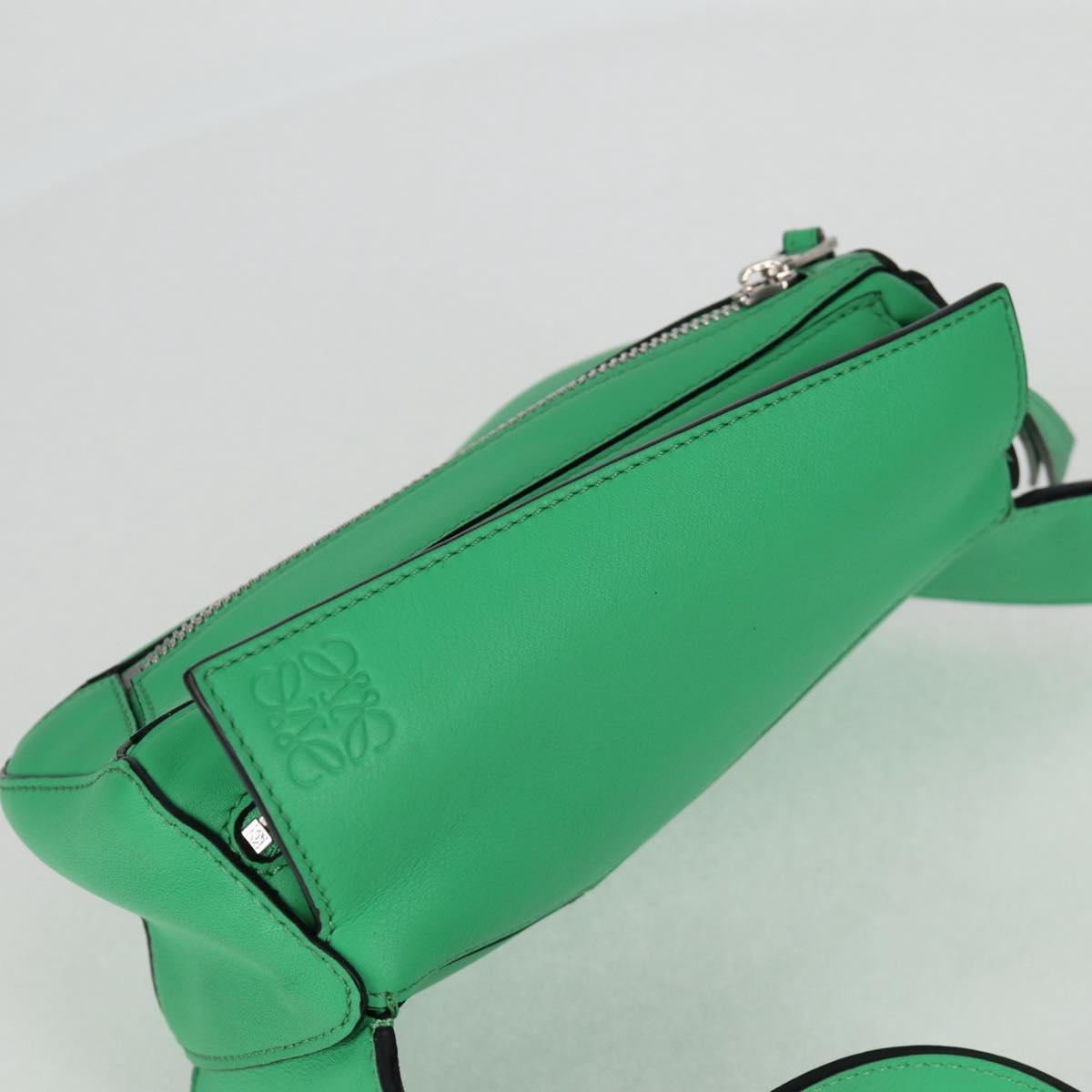 LOEWE Anagram Puzzle Body Bag Leather Green Silver Auth 133192SAM