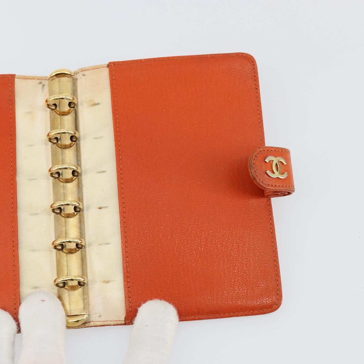 CHANEL Day Planner Cover Leather Orange CC Auth 133201