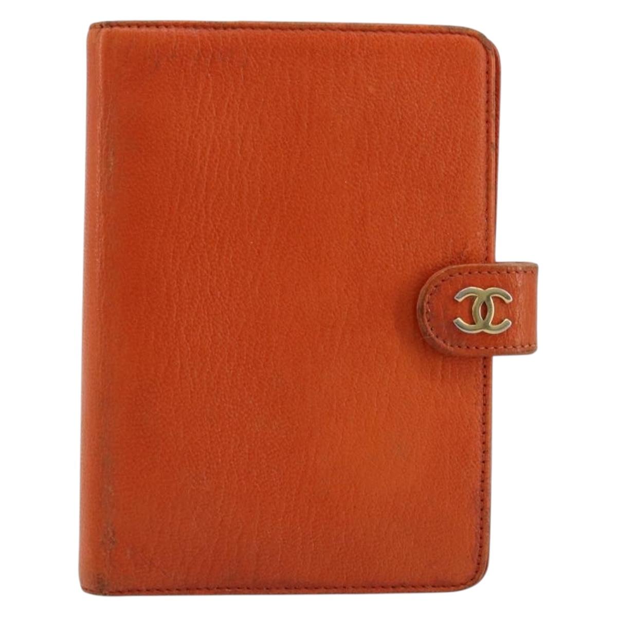 CHANEL Day Planner Cover Leather Orange CC Auth 133201