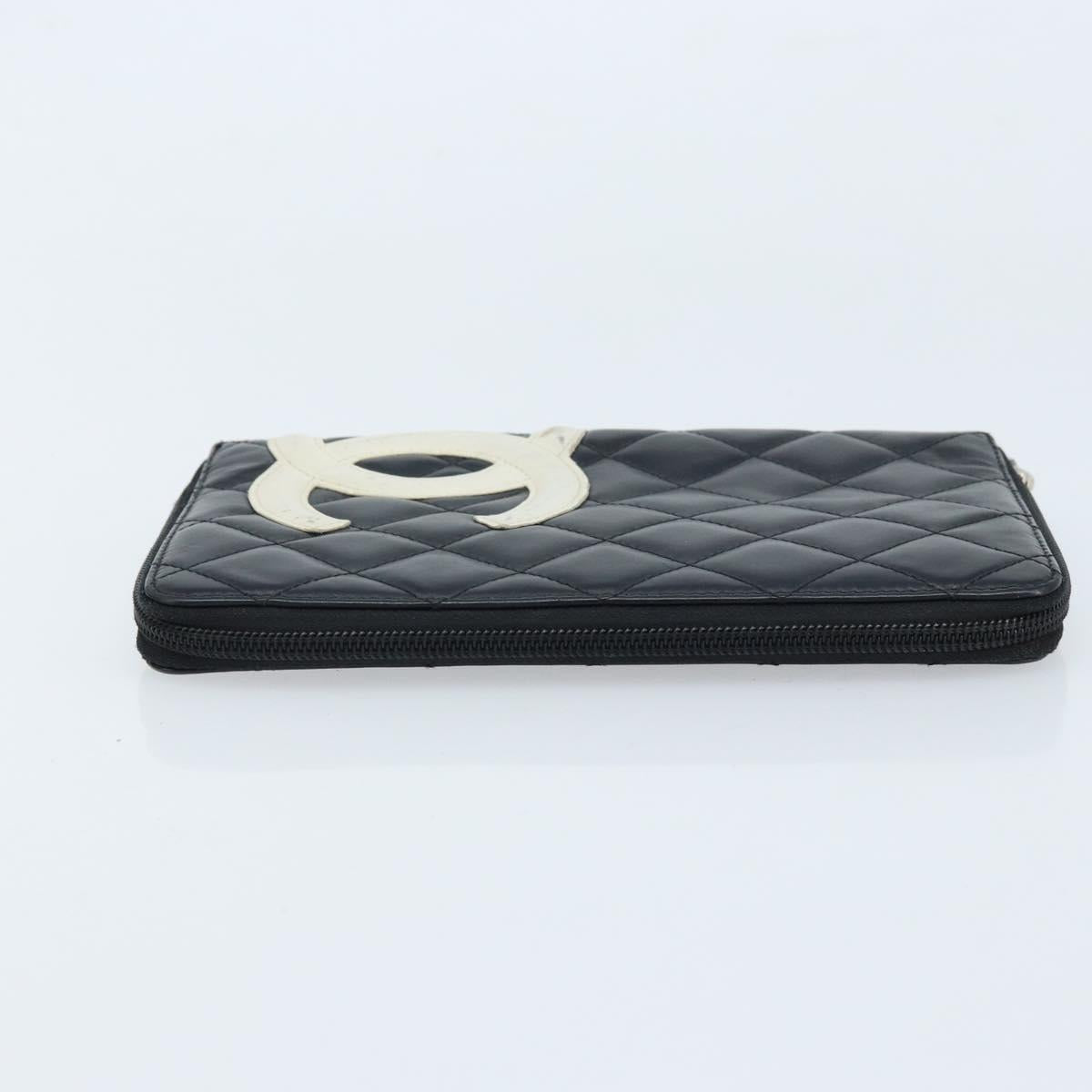 CHANEL Cambon Line Organizer Long Wallet Leather Black Silver CC Auth 133227