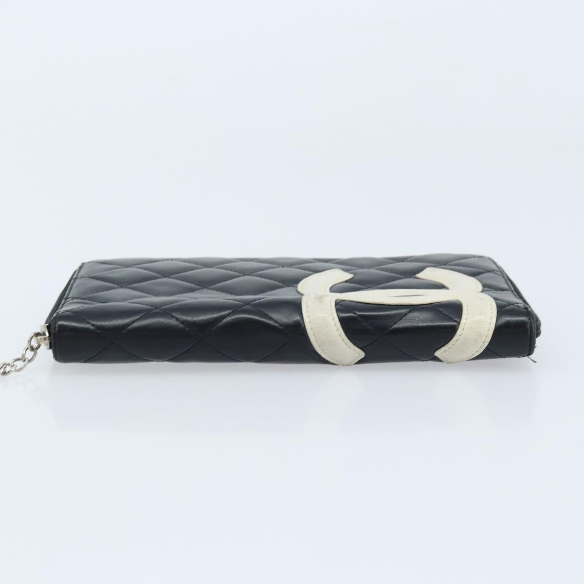 CHANEL Cambon Line Organizer Long Wallet Leather Black Silver CC Auth 133227