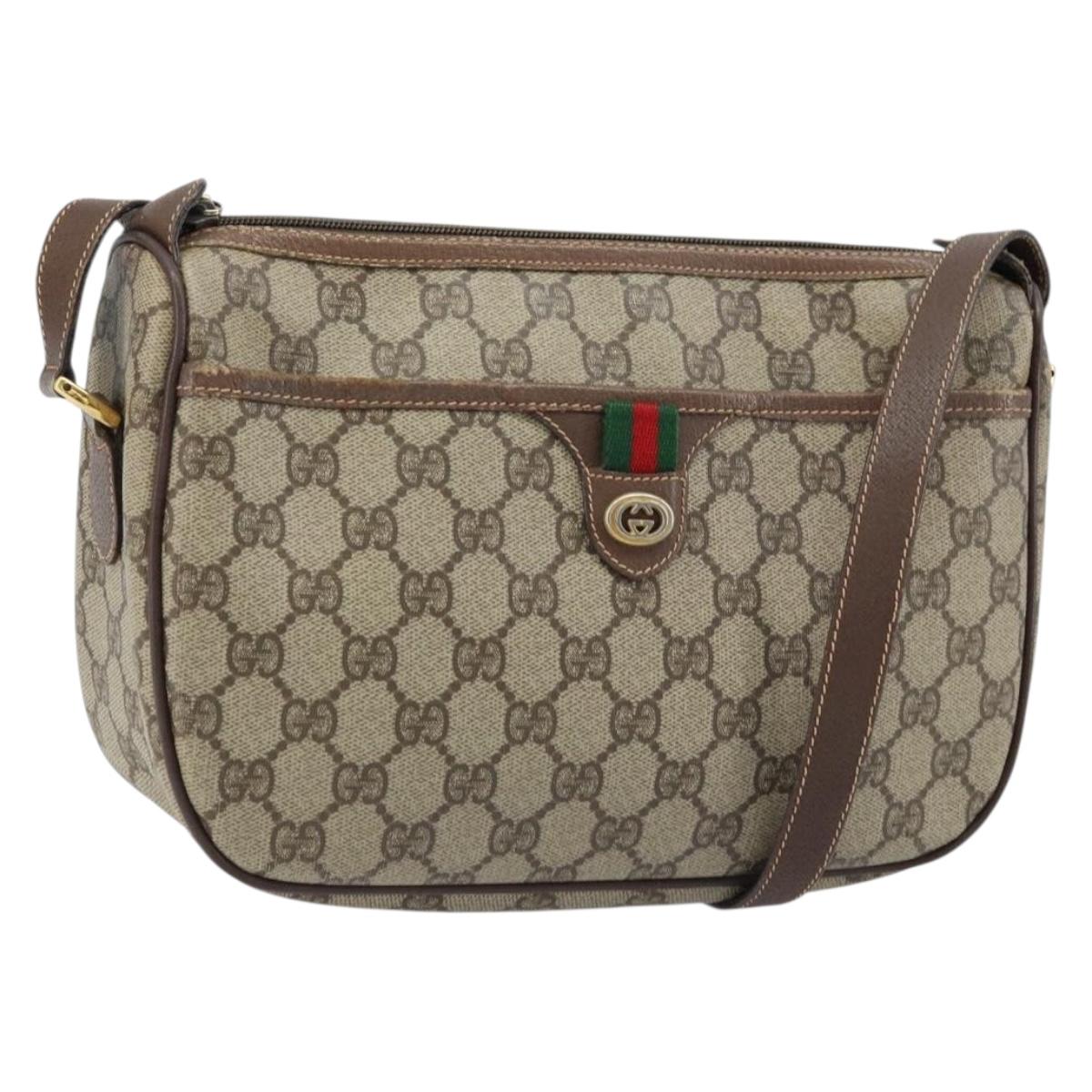 GUCCI GG Supreme Web Sherry Line Bag PVC Beige Gold 89 02 077 Auth 133234