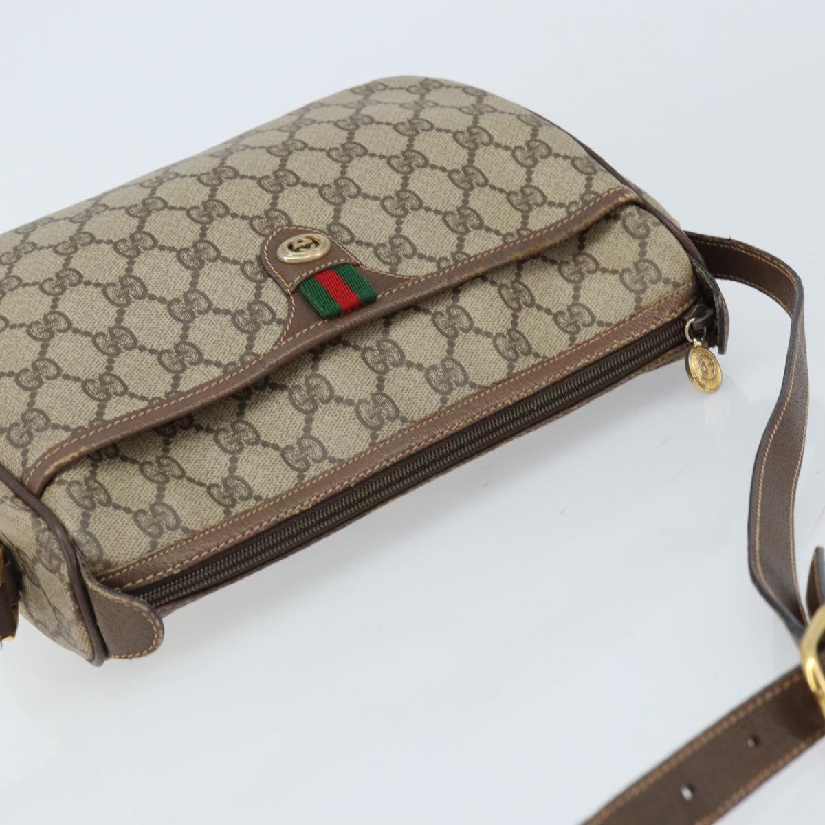 GUCCI GG Supreme Web Sherry Line Bag PVC Beige Gold 89 02 077 Auth 133234