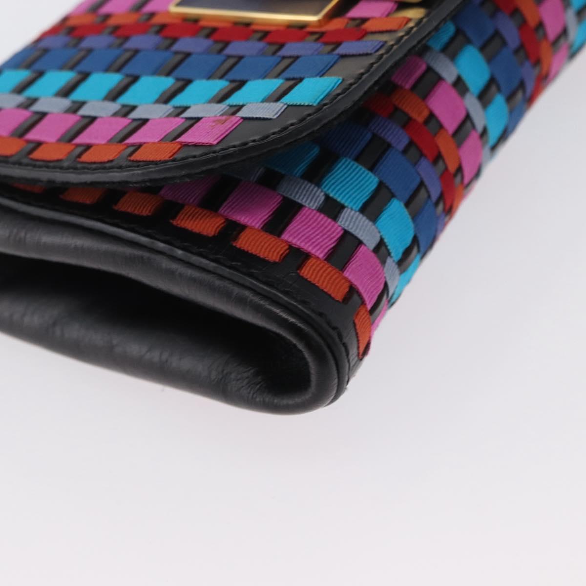 FENDI Shoulder Bag Leather Fabric Multicolor Gold Auth 133235SAM