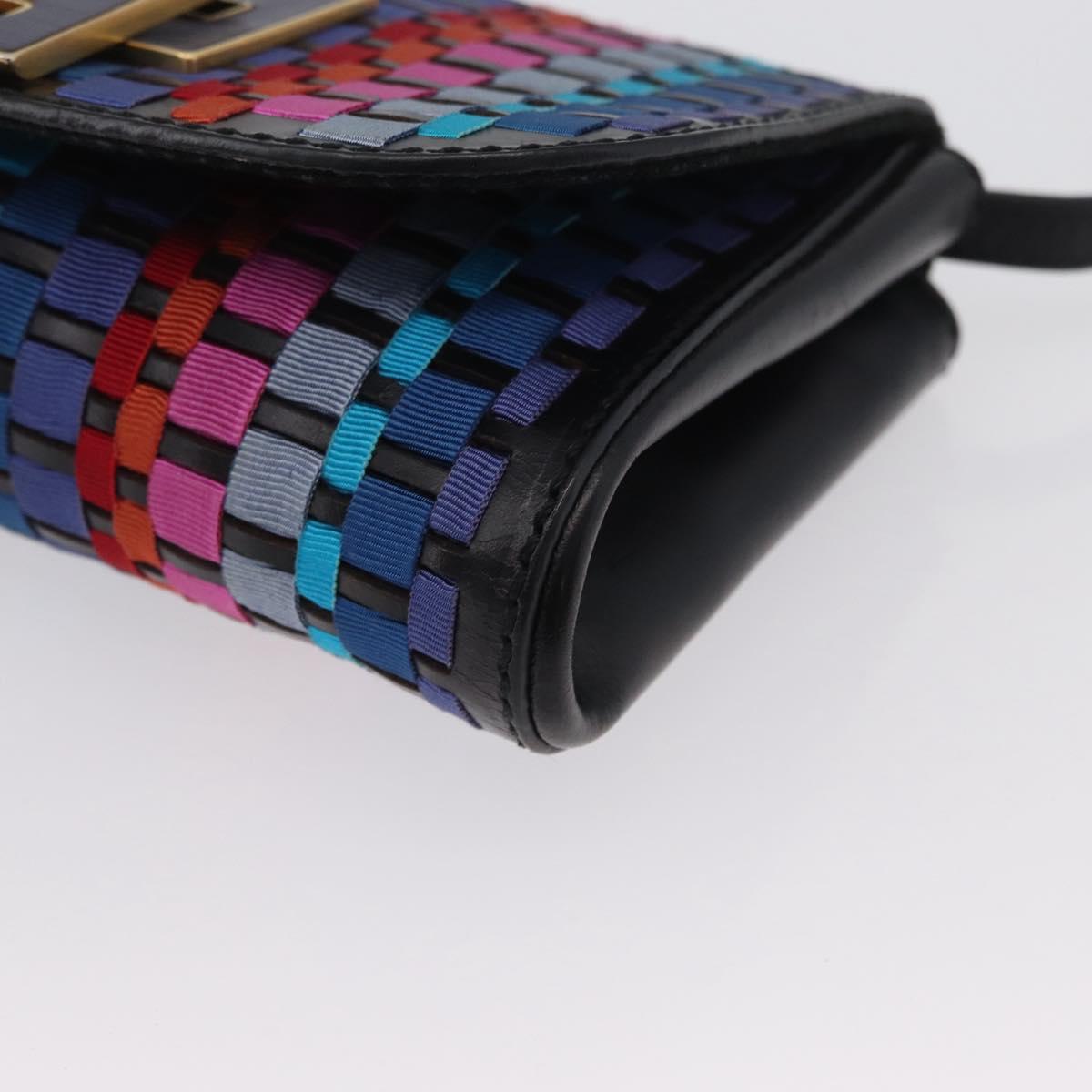 FENDI Shoulder Bag Leather Fabric Multicolor Gold Auth 133235SAM