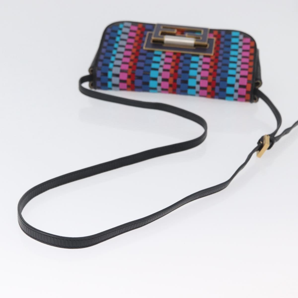 FENDI Shoulder Bag Leather Fabric Multicolor Gold Auth 133235SAM
