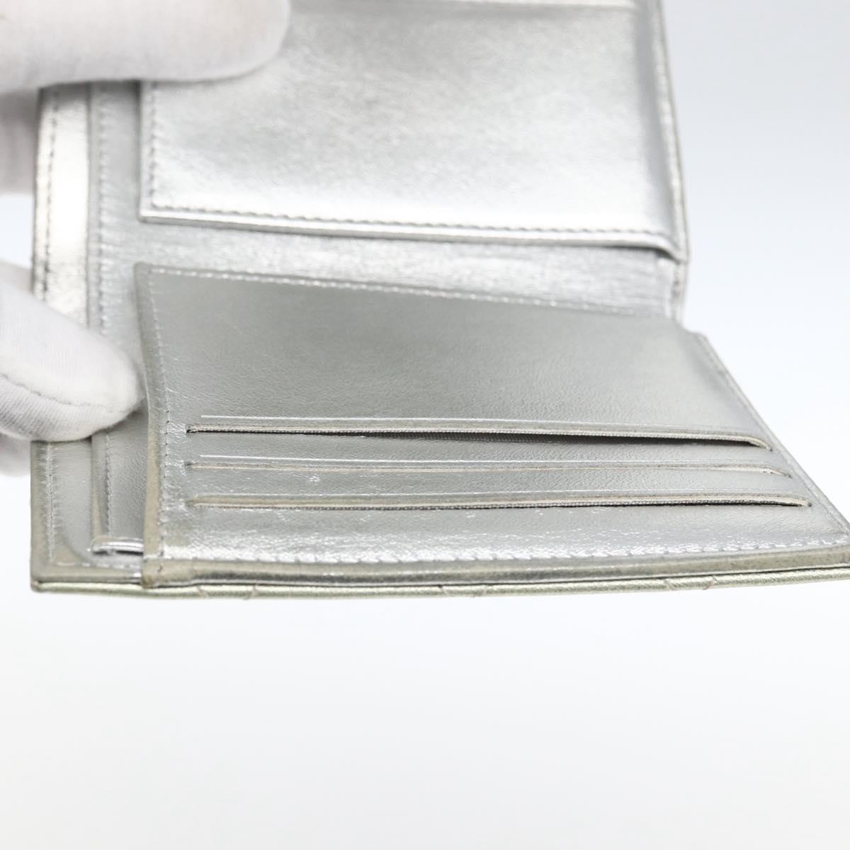 CHANEL Matelasse COCO Mark Bifold Wallet Lamb Skin Silver CC Auth 133240A