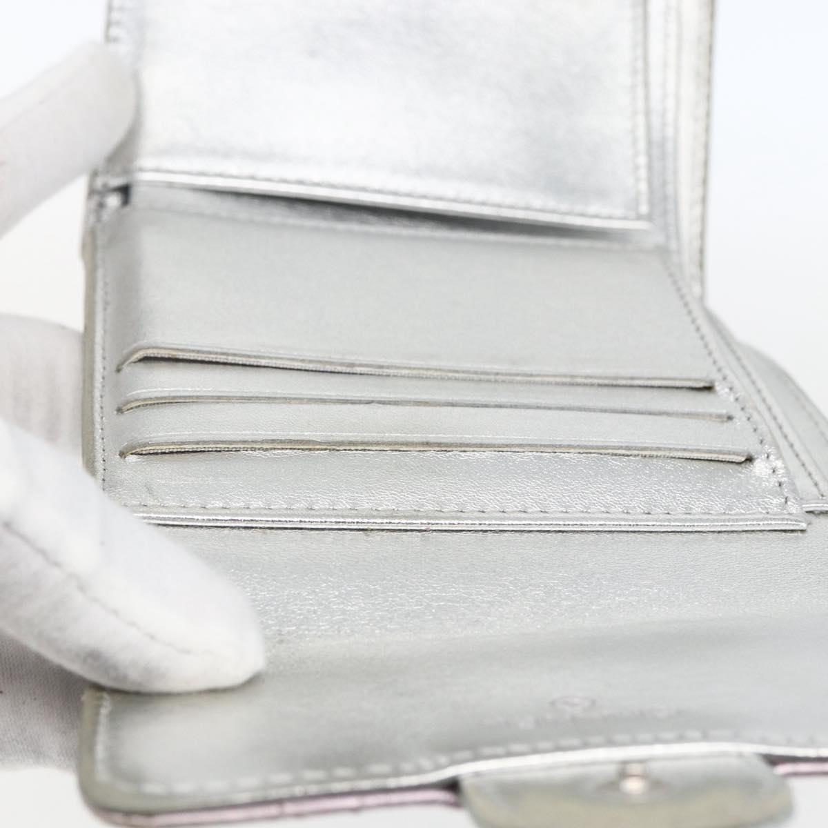 CHANEL Matelasse COCO Mark Bifold Wallet Lamb Skin Silver CC Auth 133240A