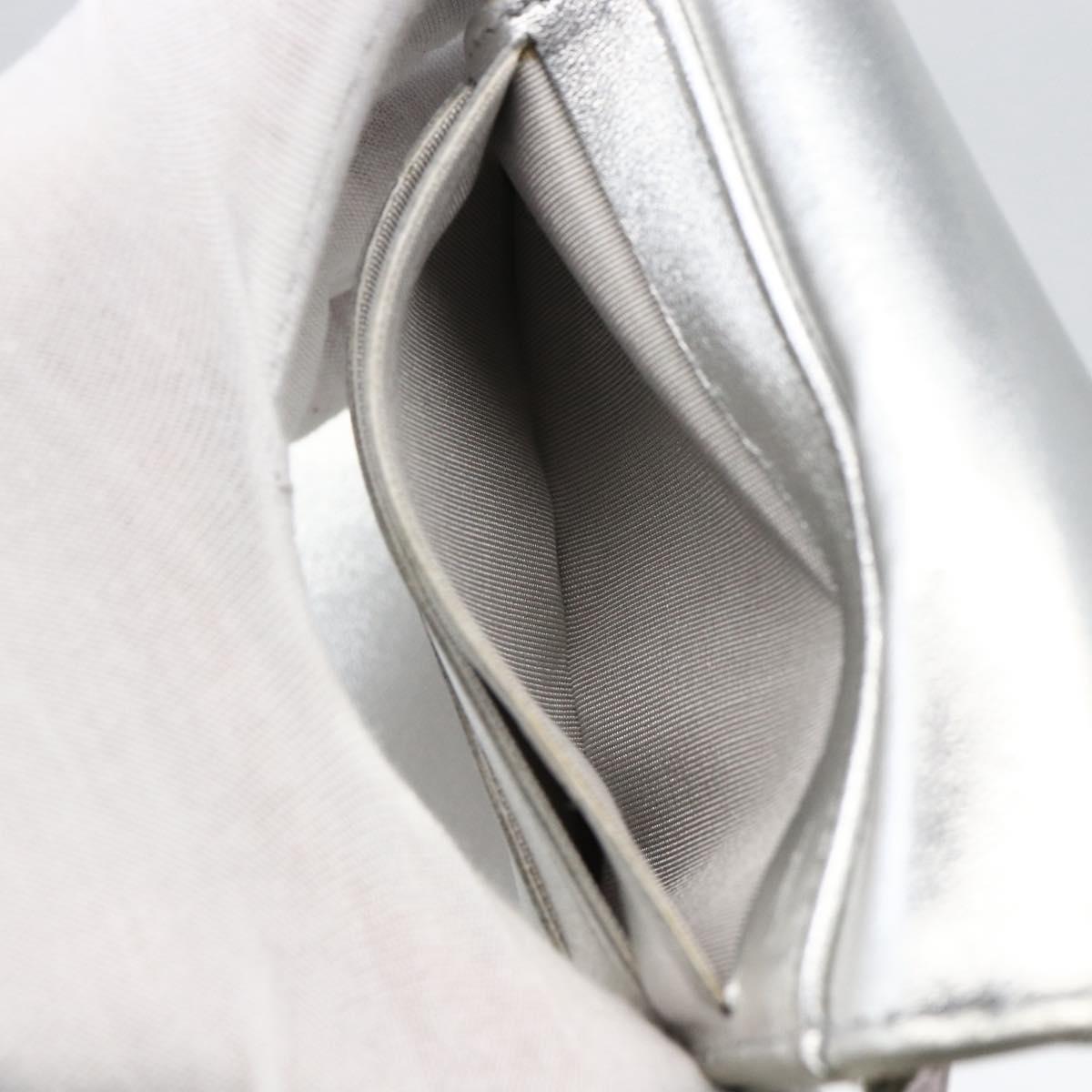 CHANEL Matelasse COCO Mark Bifold Wallet Lamb Skin Silver CC Auth 133240A
