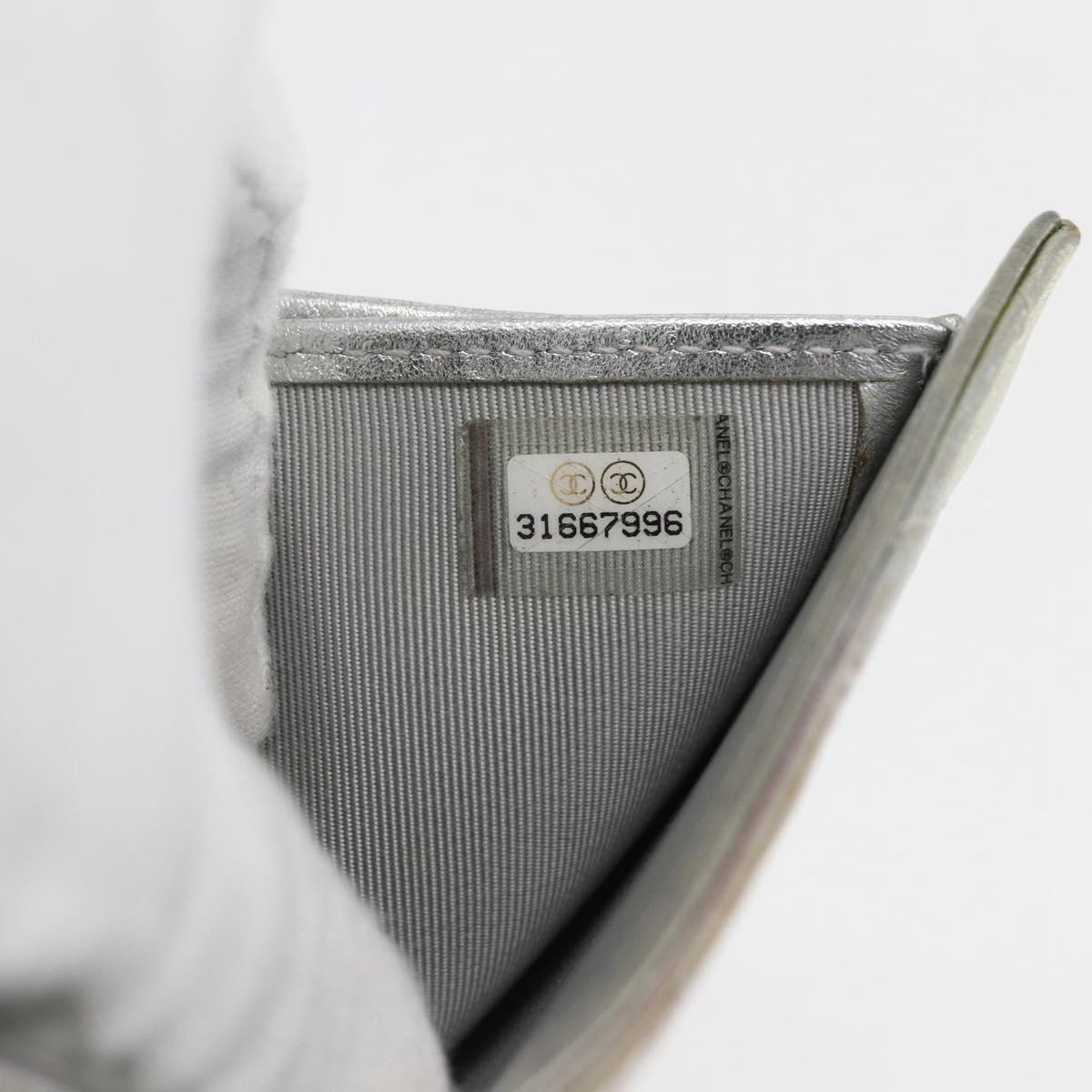 CHANEL Matelasse COCO Mark Bifold Wallet Lamb Skin Silver CC Auth 133240A