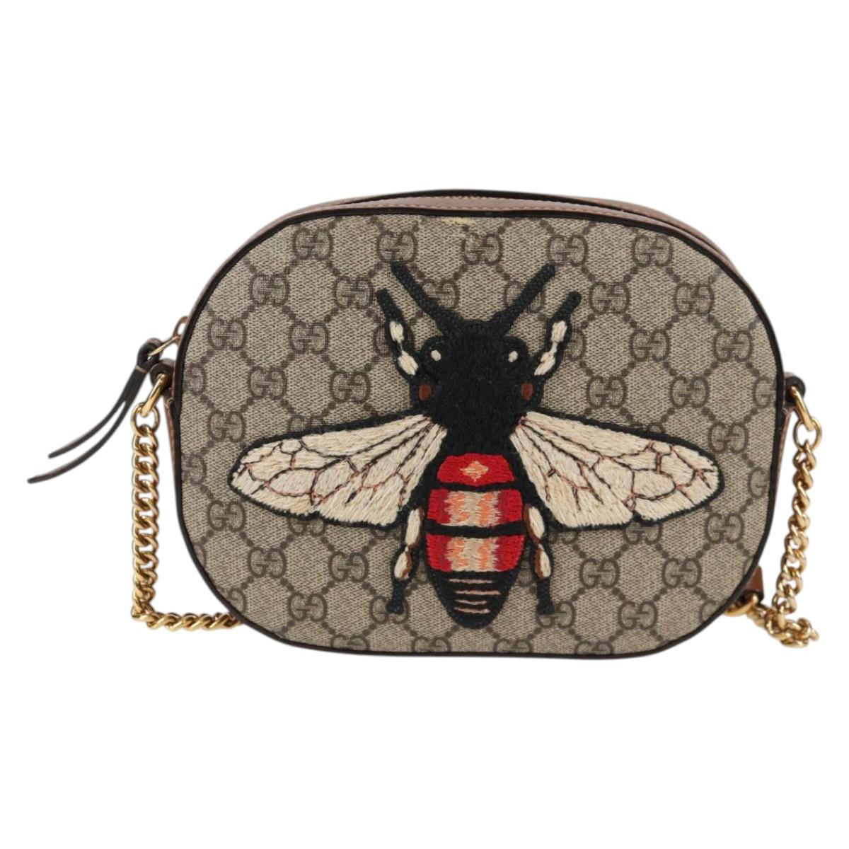 GUCCI GG Supreme Animalie Shoulder Bag PVC Europe Only Beige 409535 Auth 133260V
