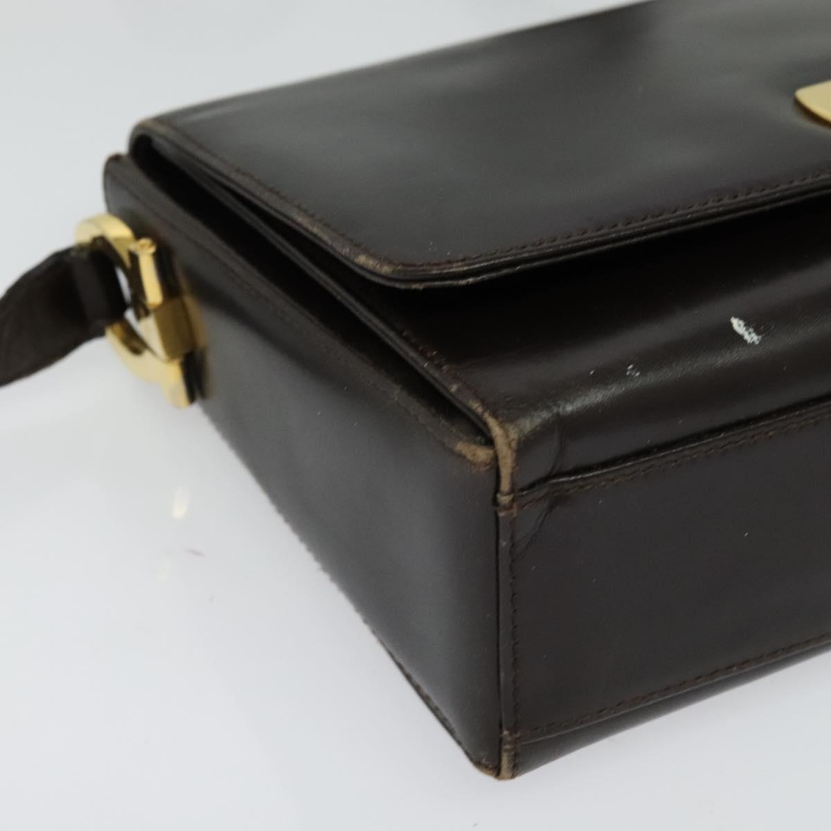 Salvatore Ferragamo Gancini Shoulder Bag Leather Brown Gold Auth 133270