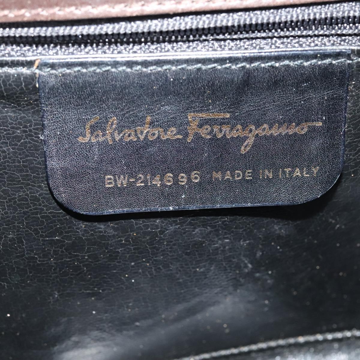 Salvatore Ferragamo Gancini Shoulder Bag Leather Brown Gold Auth 133270