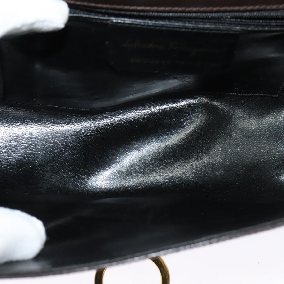 Salvatore Ferragamo Gancini Shoulder Bag Leather Brown Gold Auth 133270