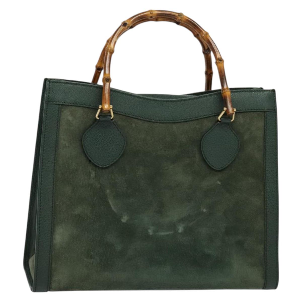 GUCCI Bamboo Hand Bag Suede Green Gold 002 123 0260 Auth 133272
