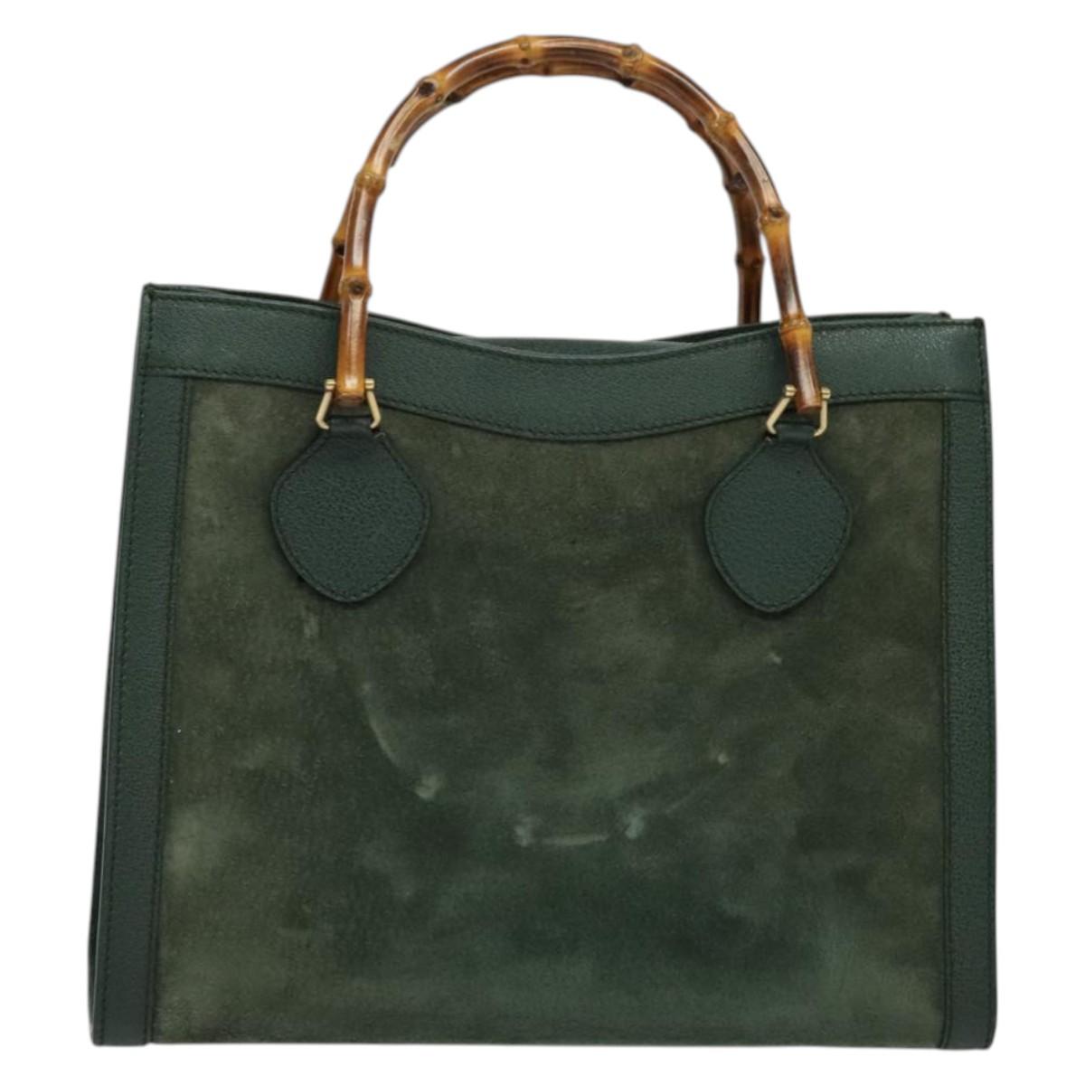 GUCCI Bamboo Hand Bag Suede Green Gold 002 123 0260 Auth 133272