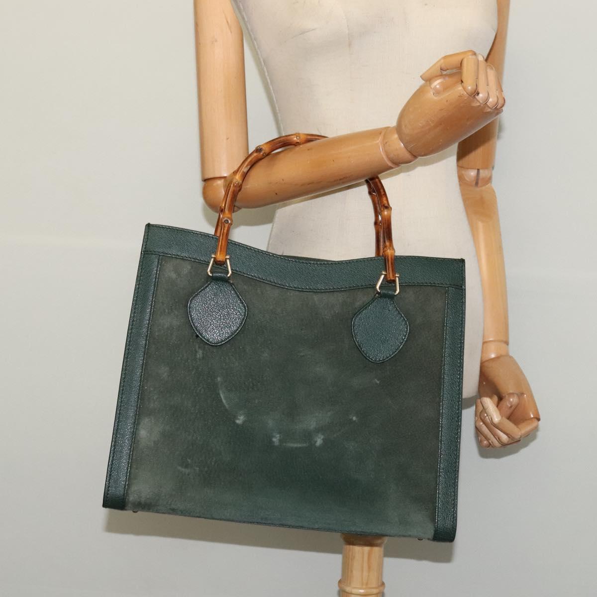 GUCCI Bamboo Hand Bag Suede Green Gold 002 123 0260 Auth 133272