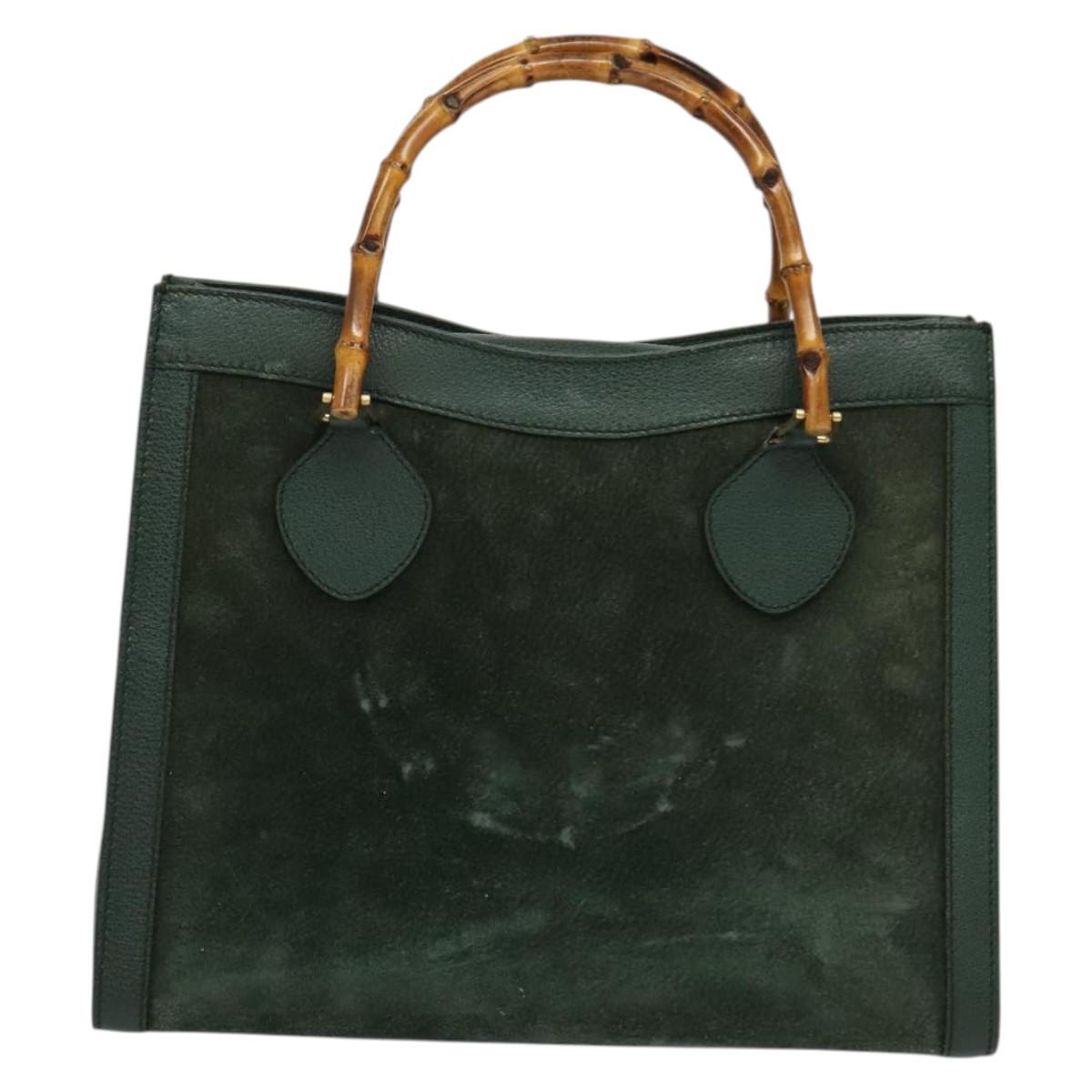 GUCCI Bamboo Hand Bag Suede Green Gold 002 123 0260 Auth 133272