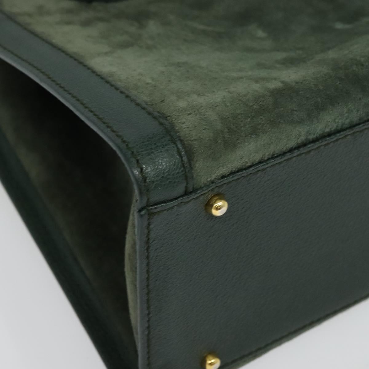 GUCCI Bamboo Hand Bag Suede Green Gold 002 123 0260 Auth 133272