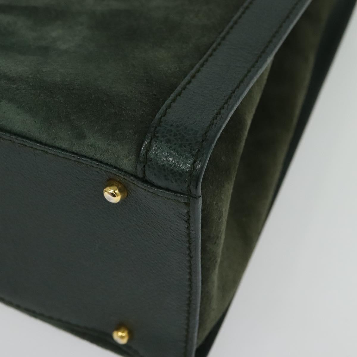 GUCCI Bamboo Hand Bag Suede Green Gold 002 123 0260 Auth 133272