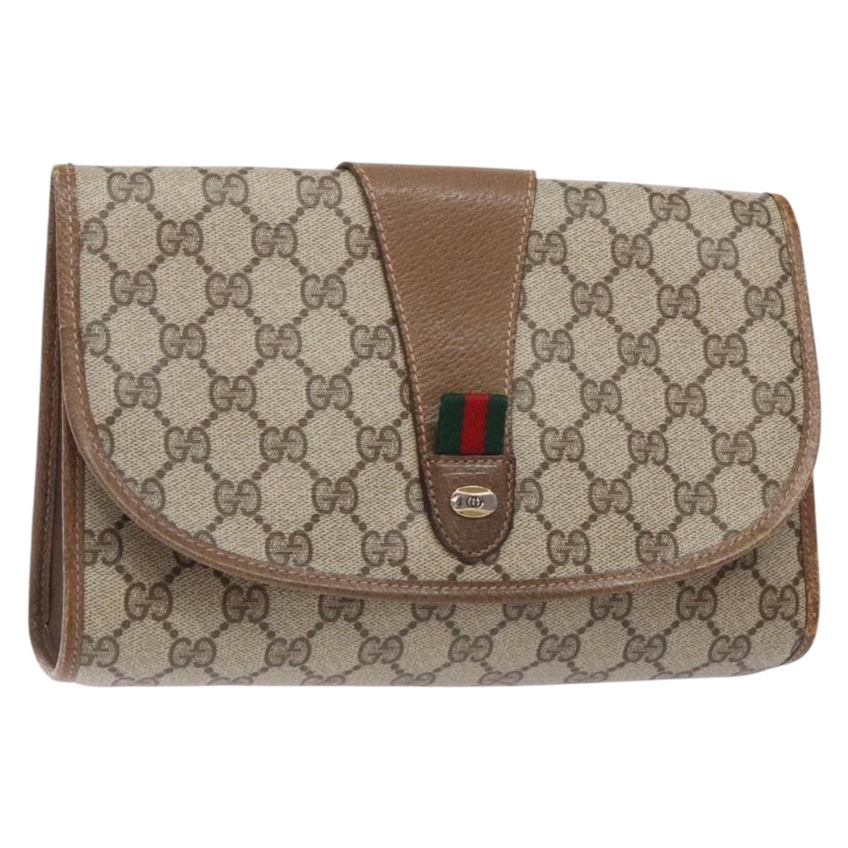 GUCCI GG Supreme Web Sherry Line Clutch Bag PVC Beige Gold 89 01 030 Auth 133273