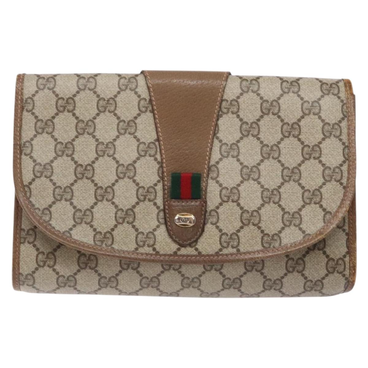 GUCCI GG Supreme Web Sherry Line Clutch Bag PVC Beige Gold 89 01 030 Auth 133273
