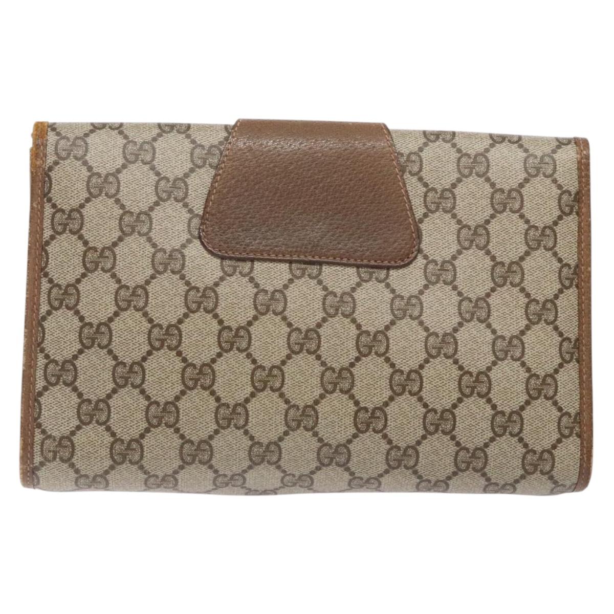 GUCCI GG Supreme Web Sherry Line Clutch Bag PVC Beige Gold 89 01 030 Auth 133273